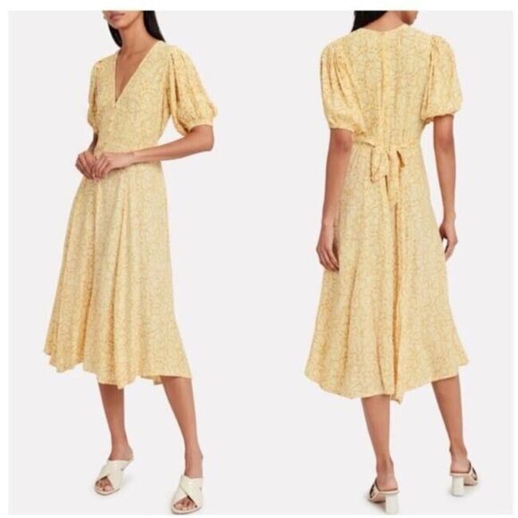 Faithfull The Brand Yellow Snakeskin 100% Rayon Tie Back Prarie Style Dress 4 - Picture 2 of 14
